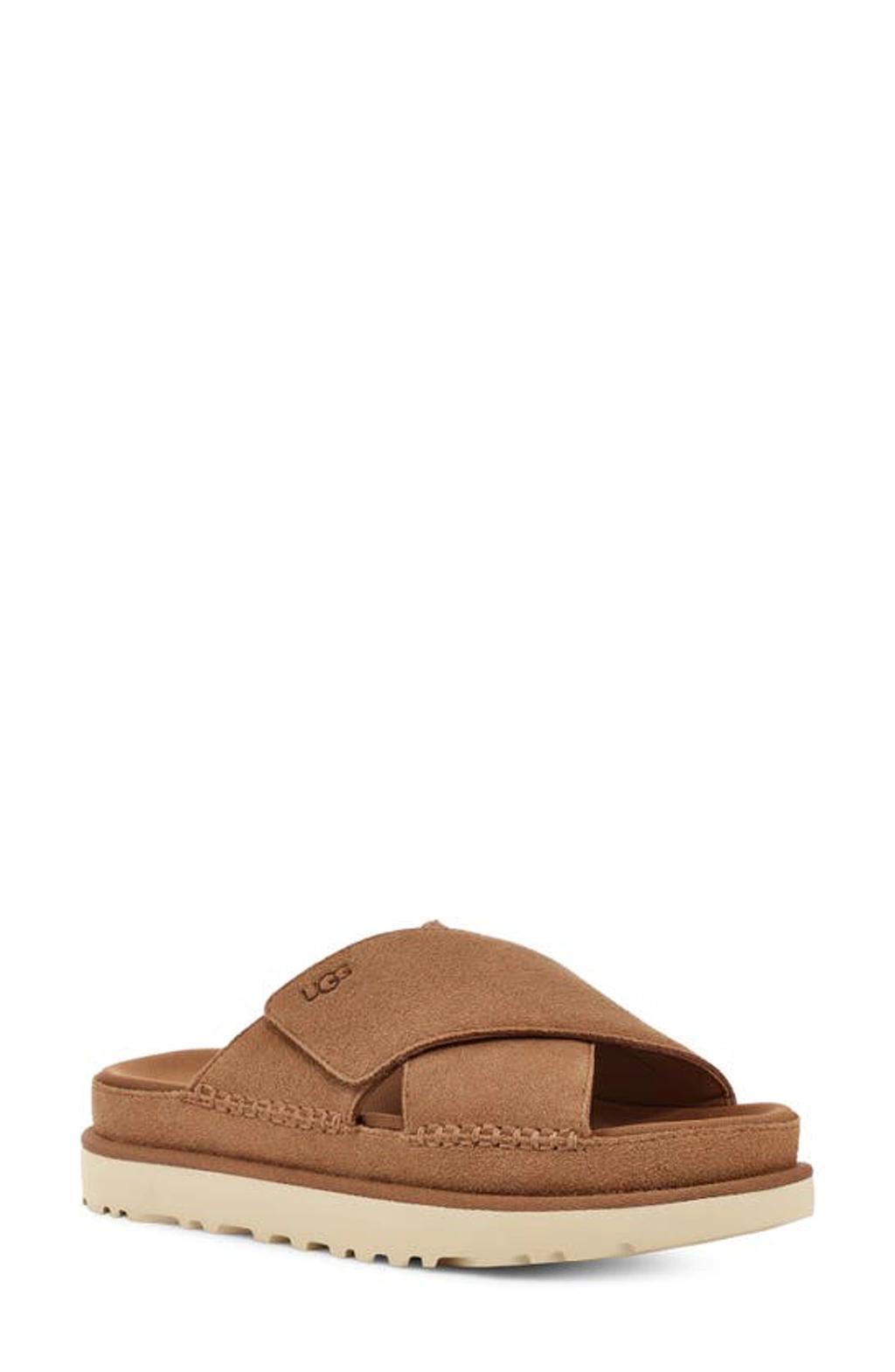 UGG Goldenstar Cross Slide Suede Platform Sandals Product Image
