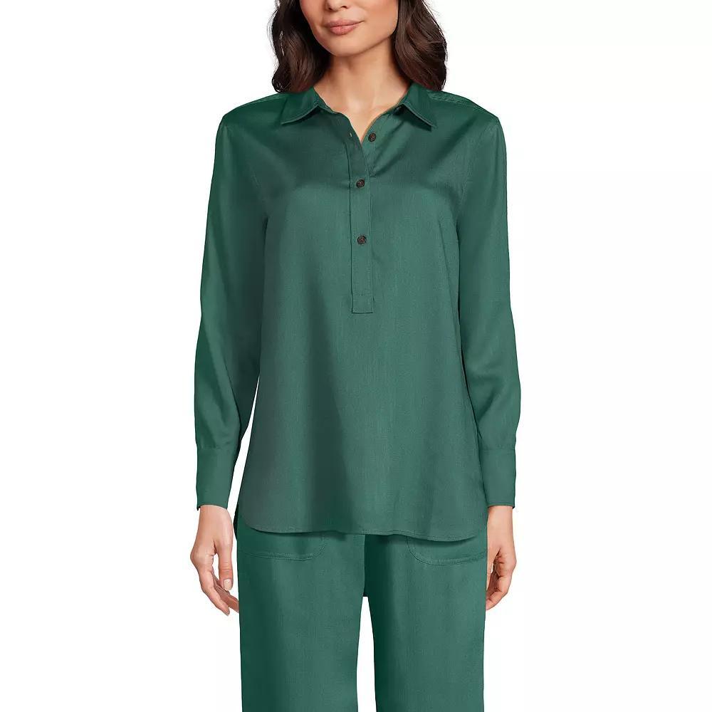 Women's Lands' End Button Front Popover Shirt, Size: Medium, Washed Green Product Image