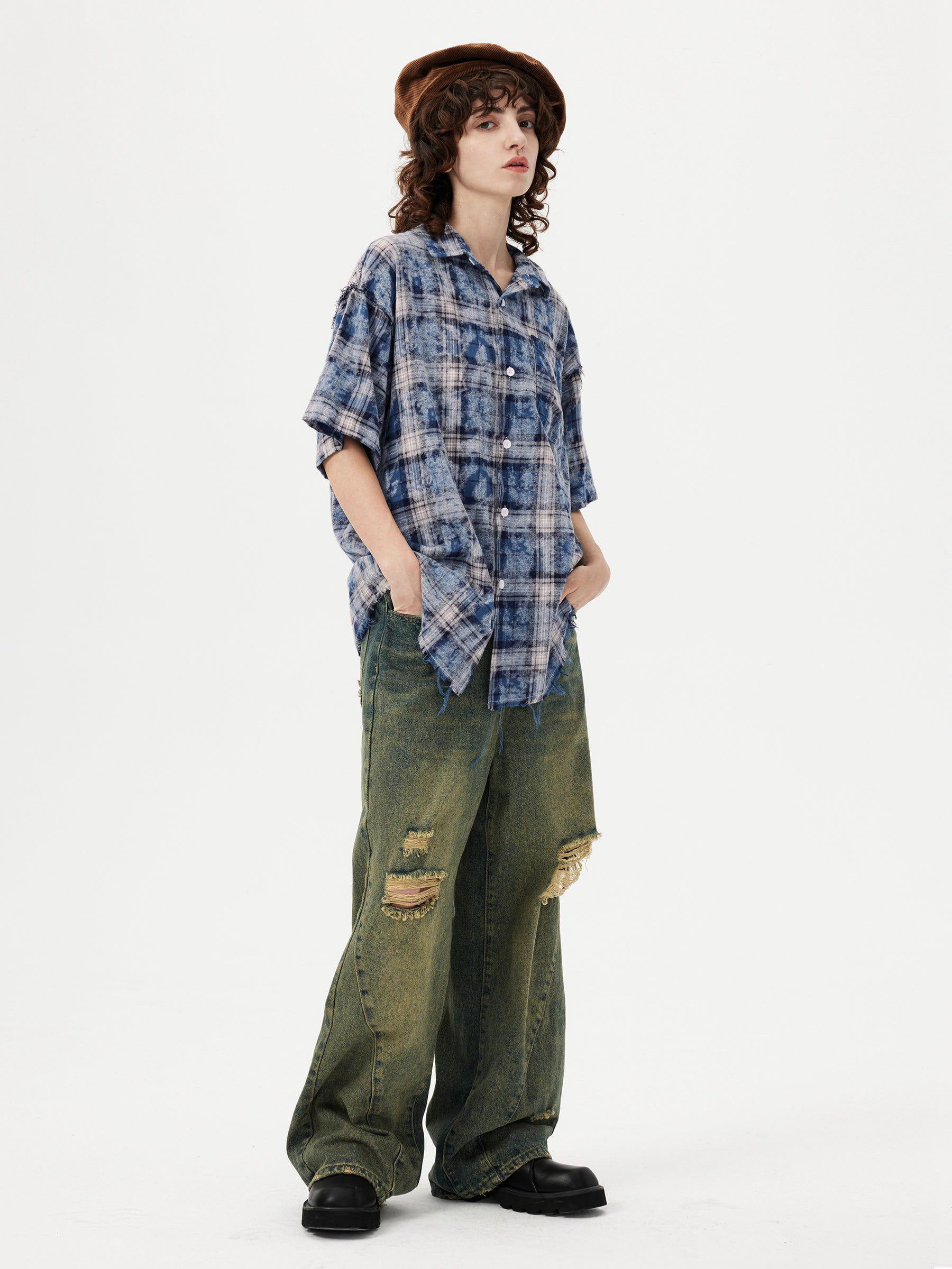Aelfric Eden Tie Dye Plaid Short Sleeve Shirt Product Image