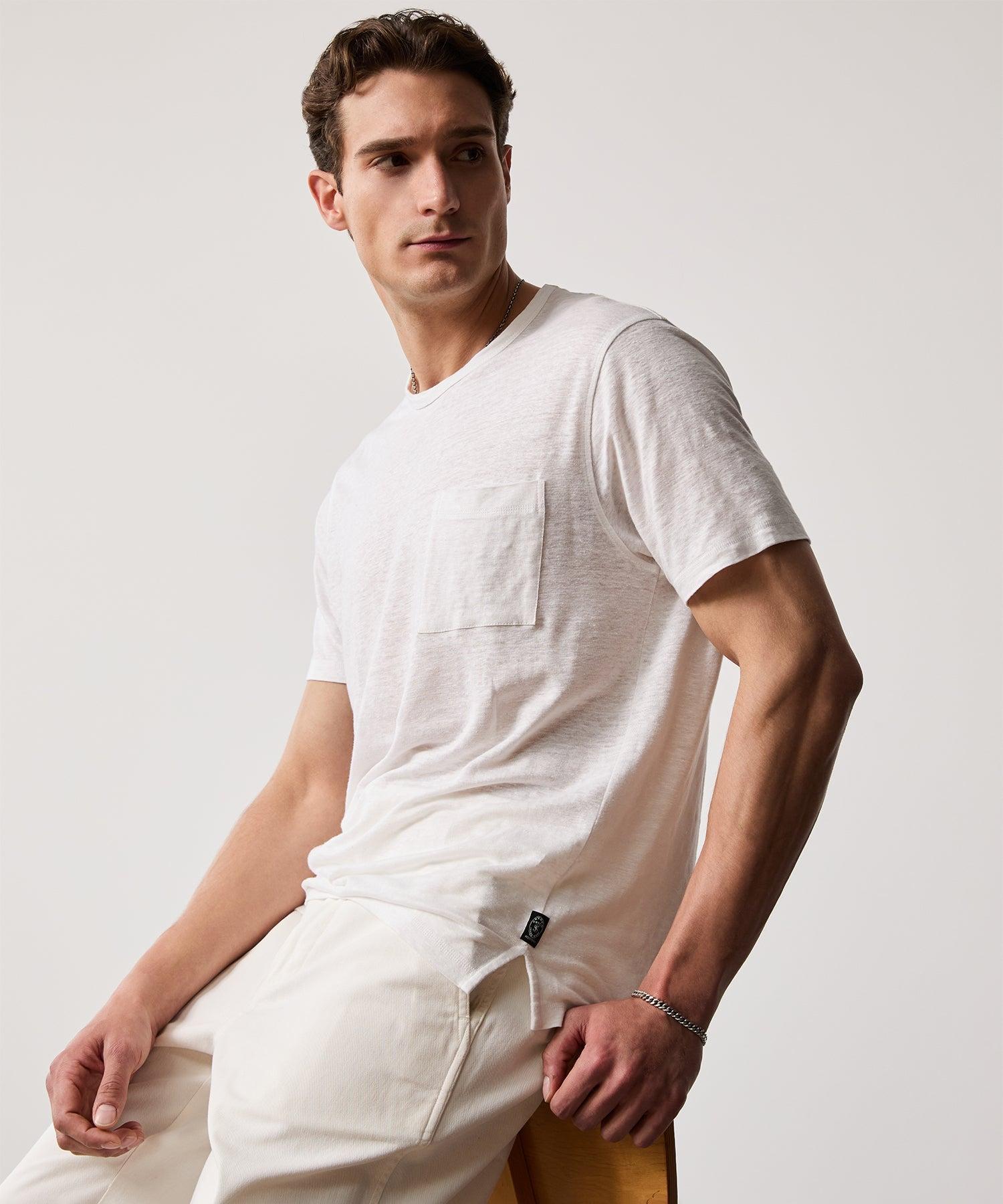 Linen Jersey Pocket Tee in White Product Image