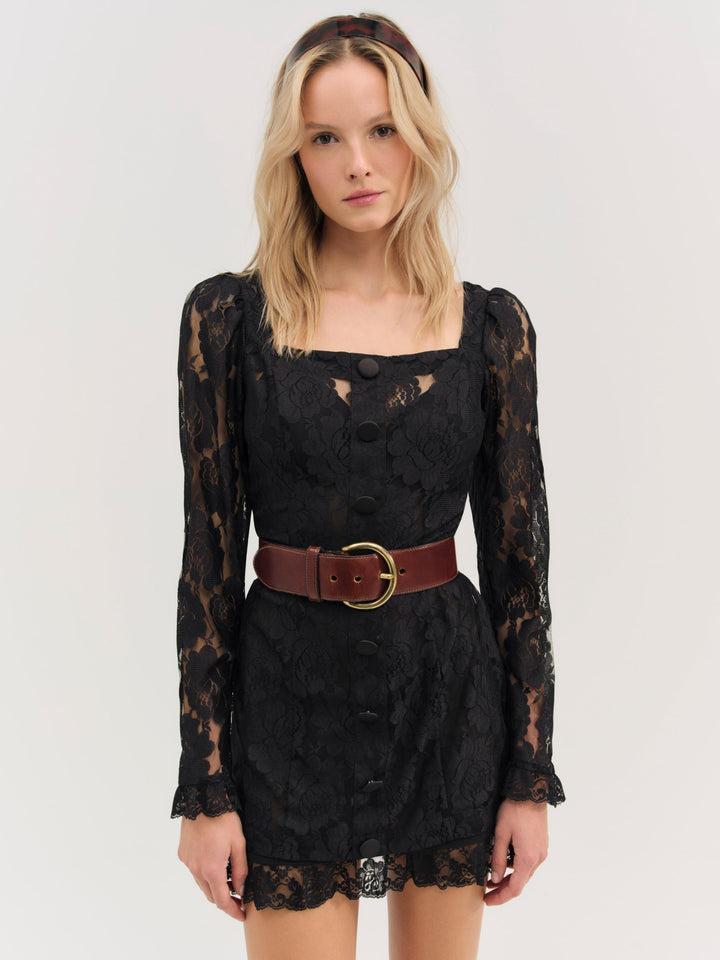 Claudia Rose Lace Long Sleeve Mini Dress — Black Product Image