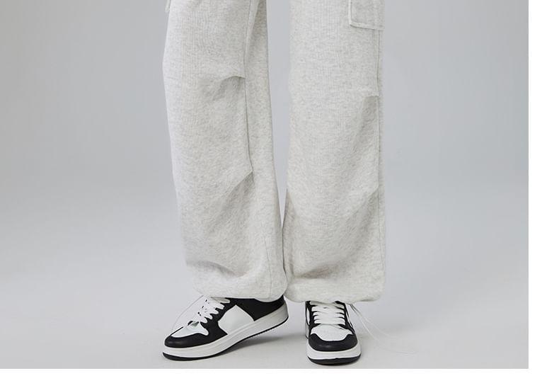 High Rise Plain Ruched Wide Leg Cargo Sweatpants Product Image