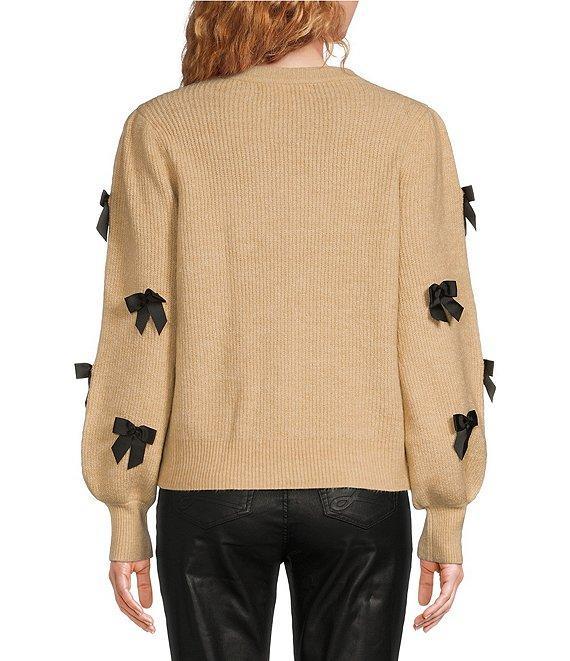 Lilly Pulitzer Zarie Fluffy Ribbed Knit Crew Neck Long Blouson Sleeve Bow Trim Sweater Product Image