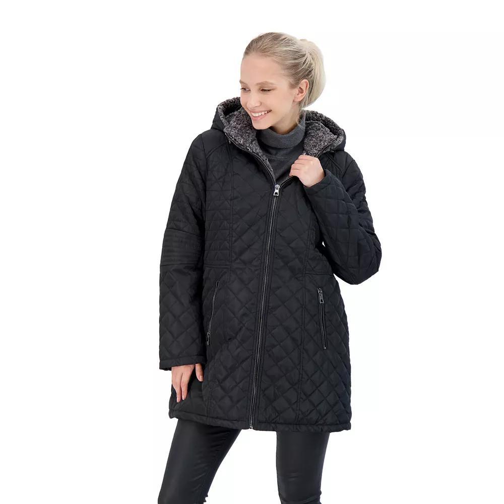 Women's Sebby Faux-Fur Hood Quilted Jacket, Size: Small, Black Product Image