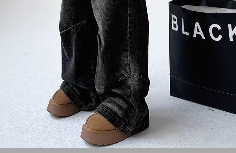 Low Waist Washed Wide Leg Jeans Product Image
