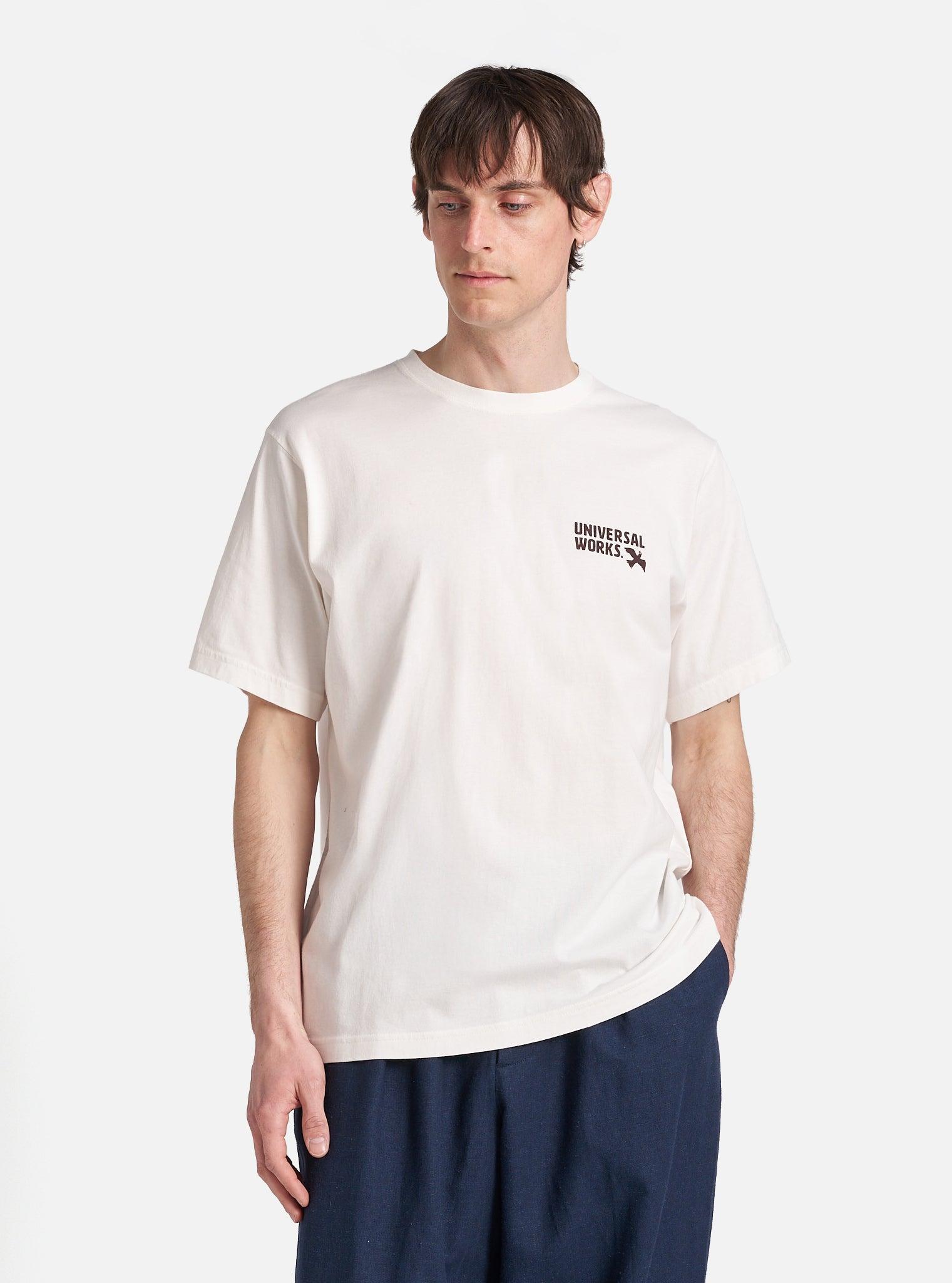 Universal Works 'Peace, Love & Soul' Print Tee in Ecru Single Jersey Product Image