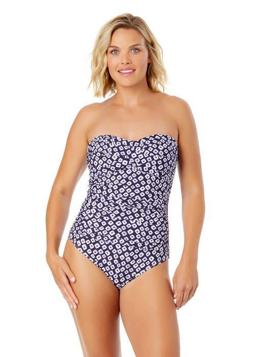 Anne Cole Women's Twist Front Shirred One Piece Swimsuit in Shibori Geo Blue at Nordstrom, Size 8 Product Image