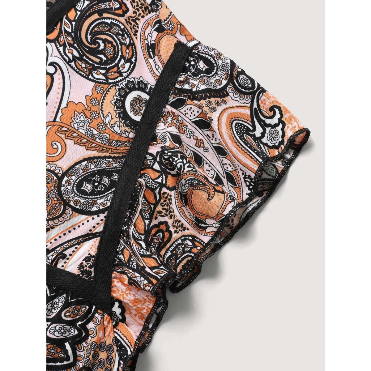 Plus Size Rayon Paisley Print Neck Tie Midi Dress Multicolor Women Square Neck Cap Sleeve Curvy BloomChic 14-16/1X Product Image