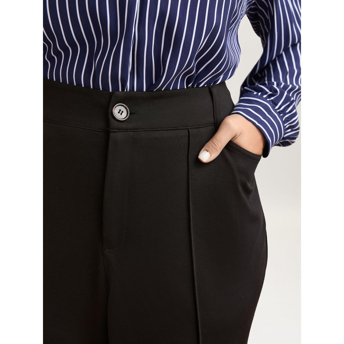 Plus Size Pleated Mid-Rise Bootcut Pants Women Black At the Office Bootcut Mid Rise Work Pants BloomChic 28/5X Product Image