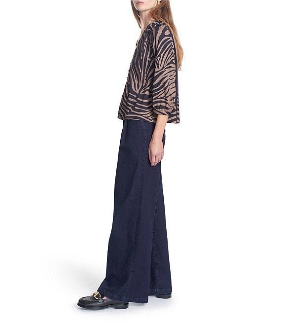 COREY LYNN CALTER Jessina Woven Satin Zebra Print V-Neck 3/4 Sleeve Top Product Image