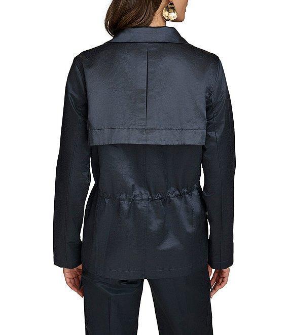 Donna Karan Satin Stand Collar Long Sleeve Cinched Waist Snap Front Short Trench Coat Product Image