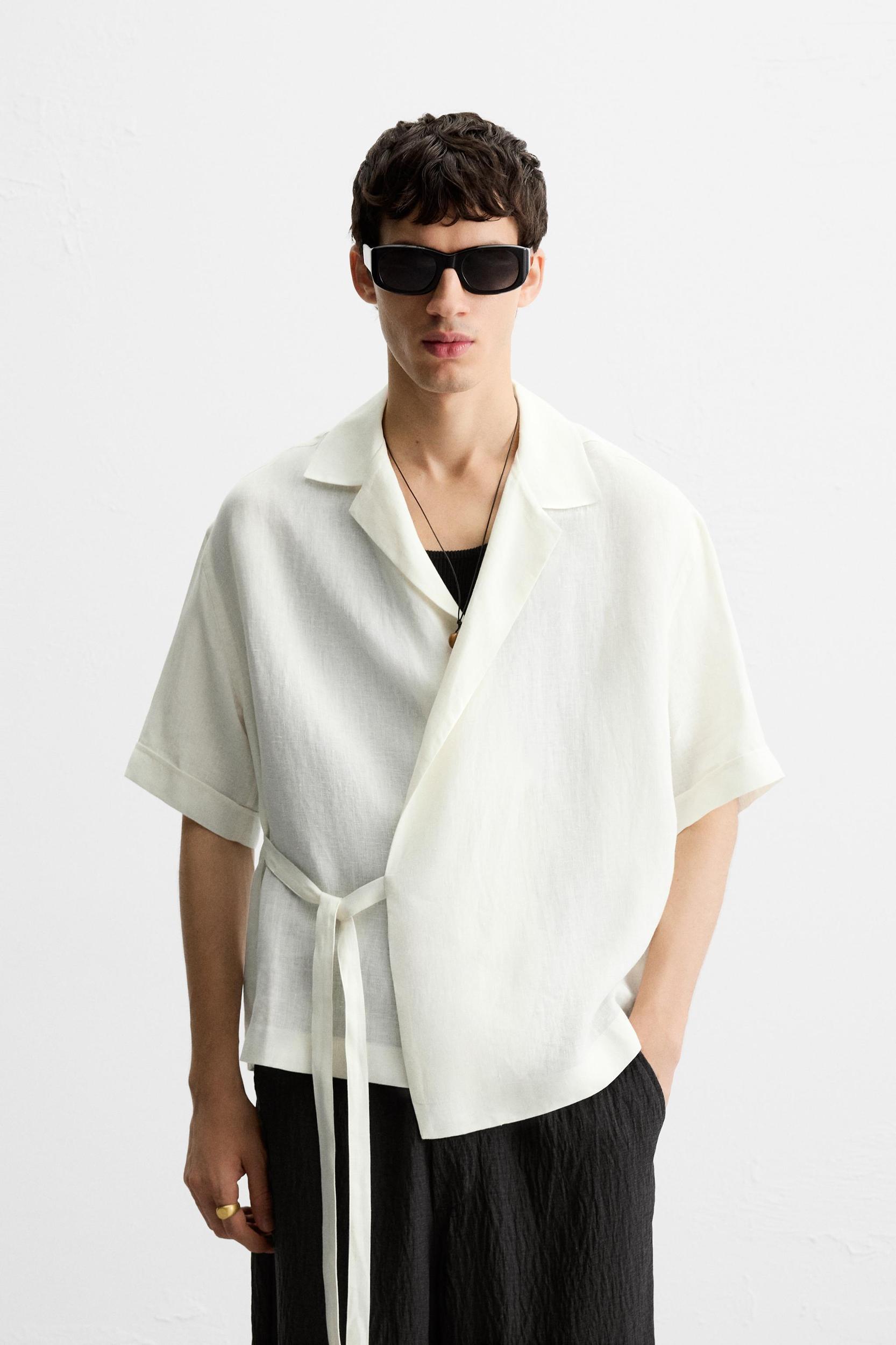 100% LINEN TIE SHIRT Product Image