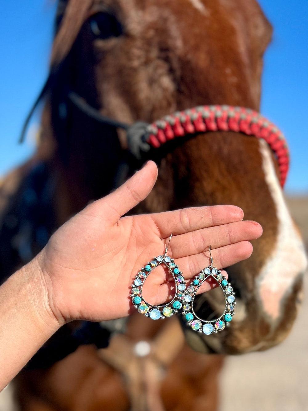 Teardrop Ranch Rhinestone Earrings- 4 Color Choices Product Image