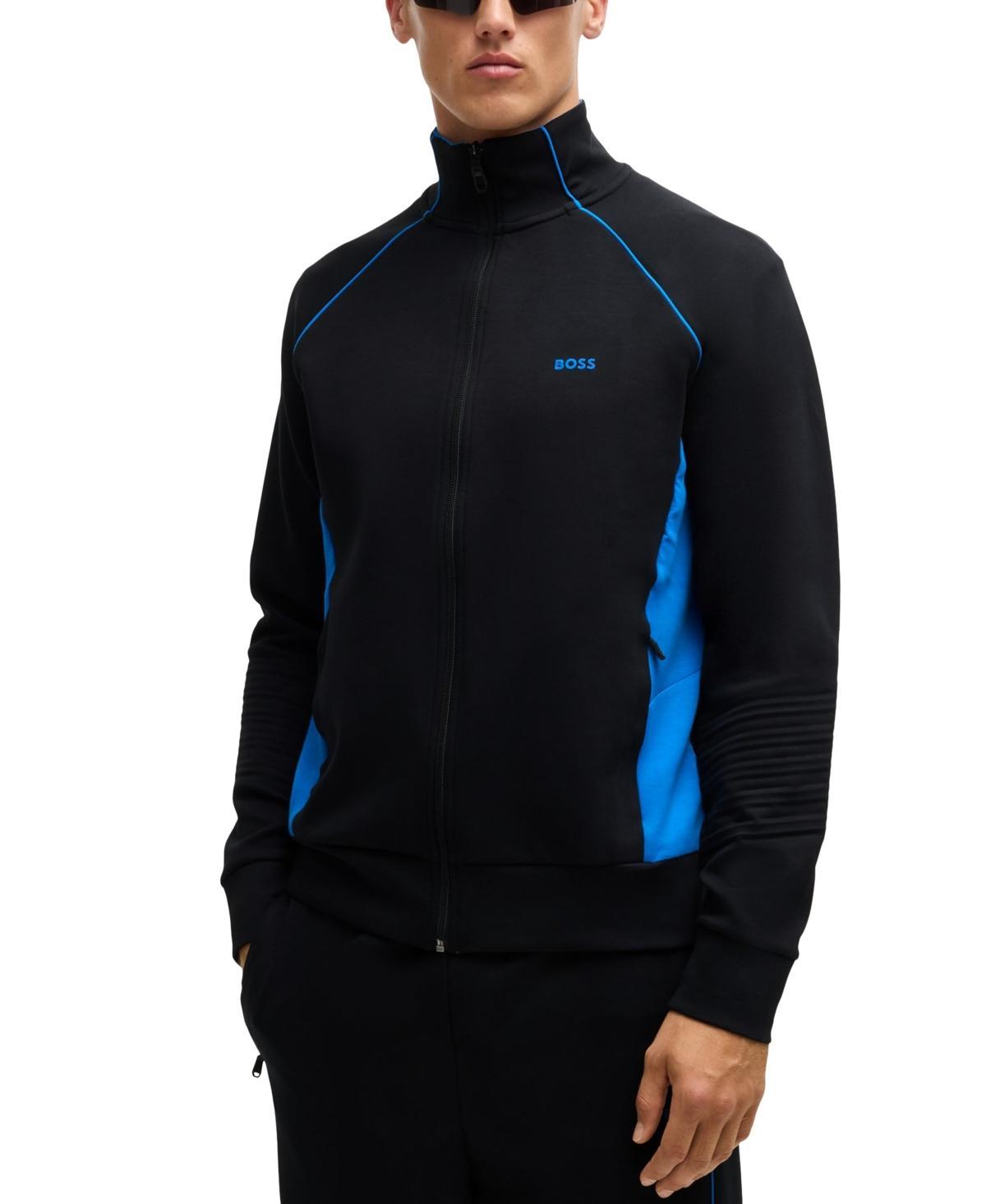 Mens Stretch-Cotton Zip-Up Sweatshirt with Piping Product Image