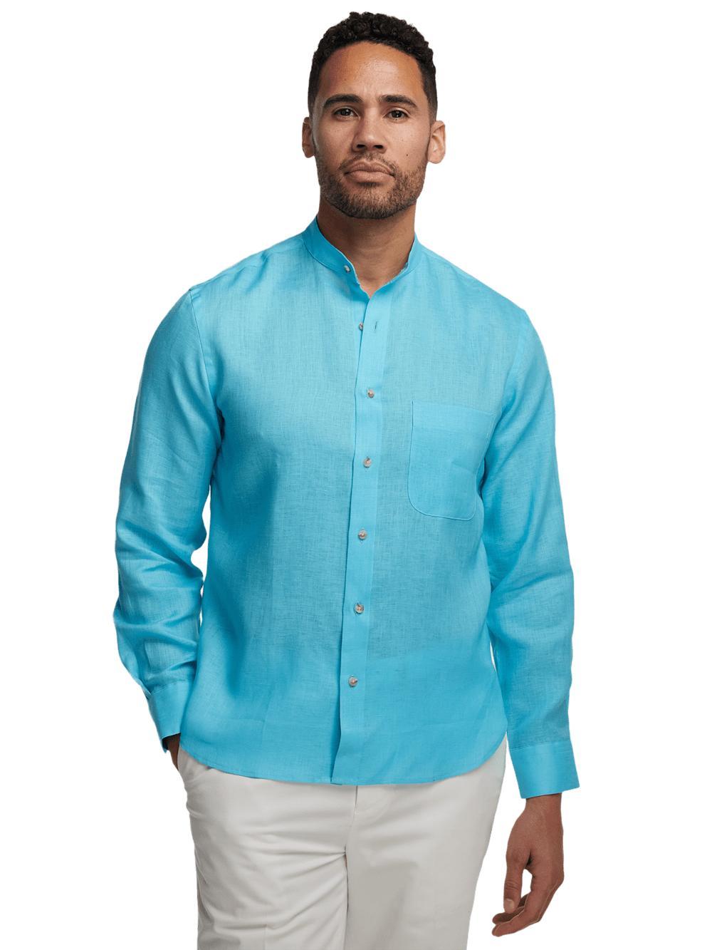 Linen Solid Casual Shirt - Aqua Product Image