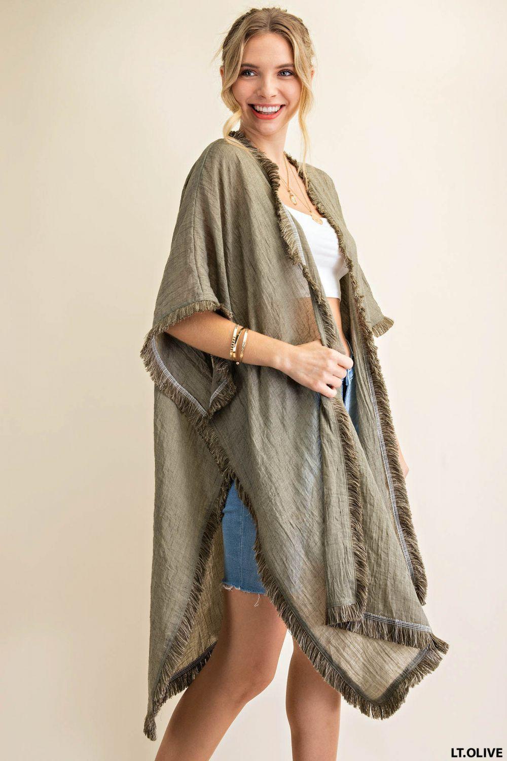 5742   Emalee Soft Fringe Trim Kimono Product Image