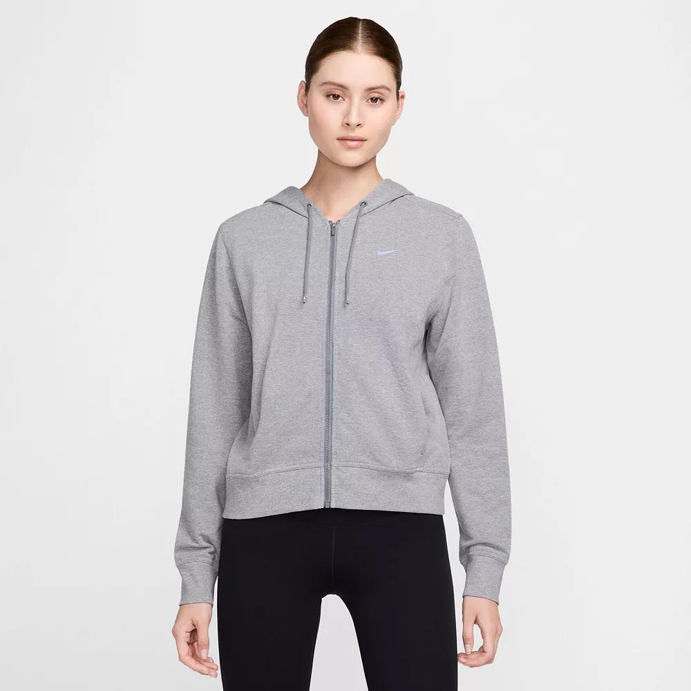 Nike Women's One Dri-FIT French Terry Full-Zip Hoodie in Black/Black Size XL Cotton/Polyester/Spandex Product Image