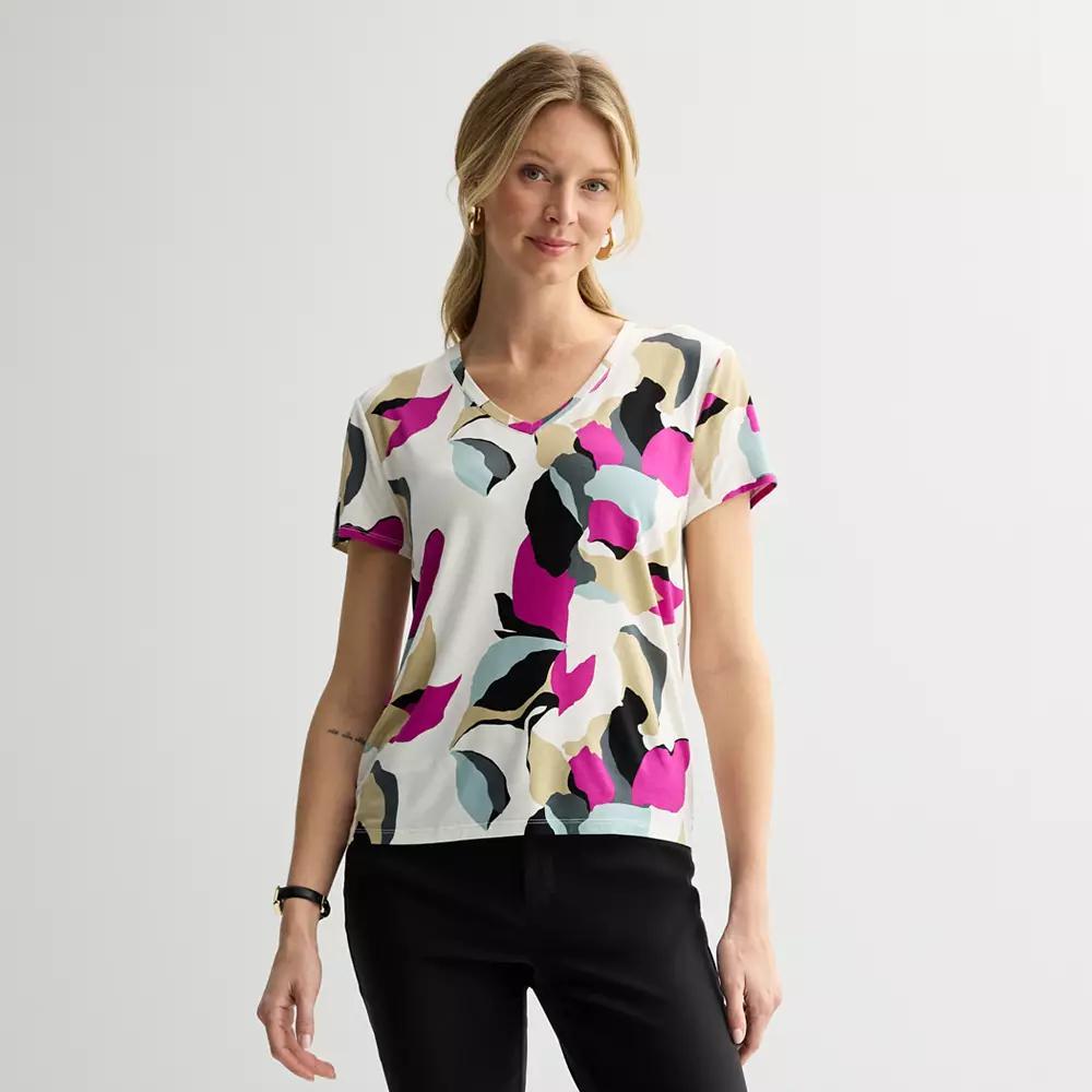 Petite Nine West Essential Short Sleeve V-Neck Tee, Womens Product Image