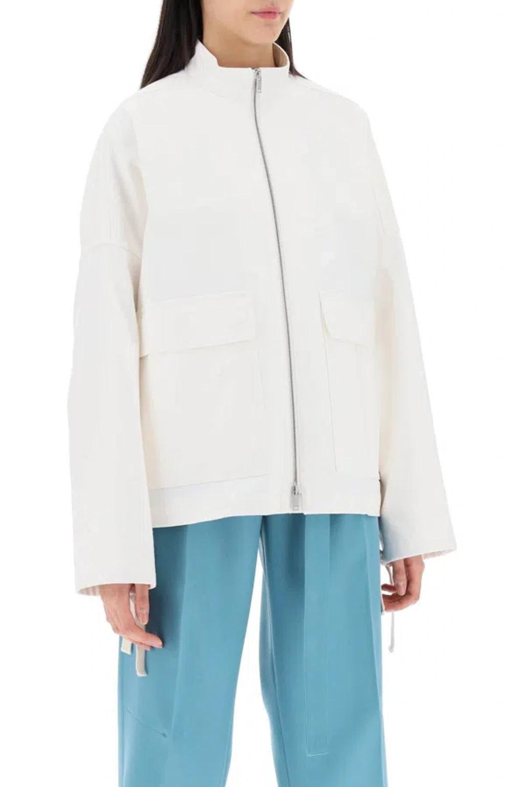 JIL SANDER Logo-patch Canvas Cargo Jacket In White Product Image