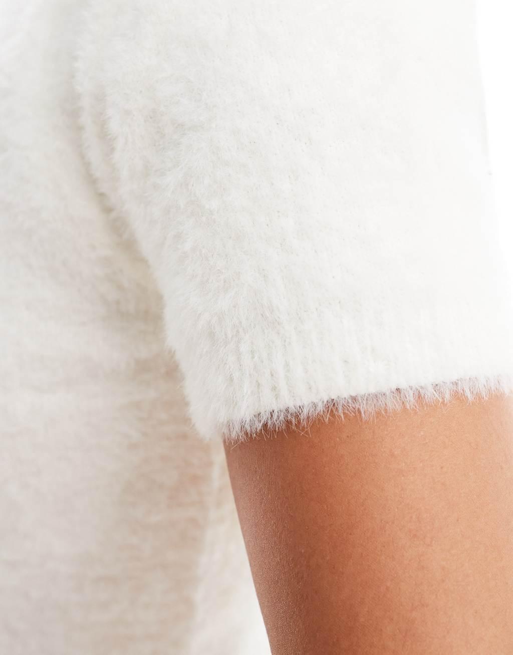 Miss Selfridge lash knitted short sleeve top in cream Product Image
