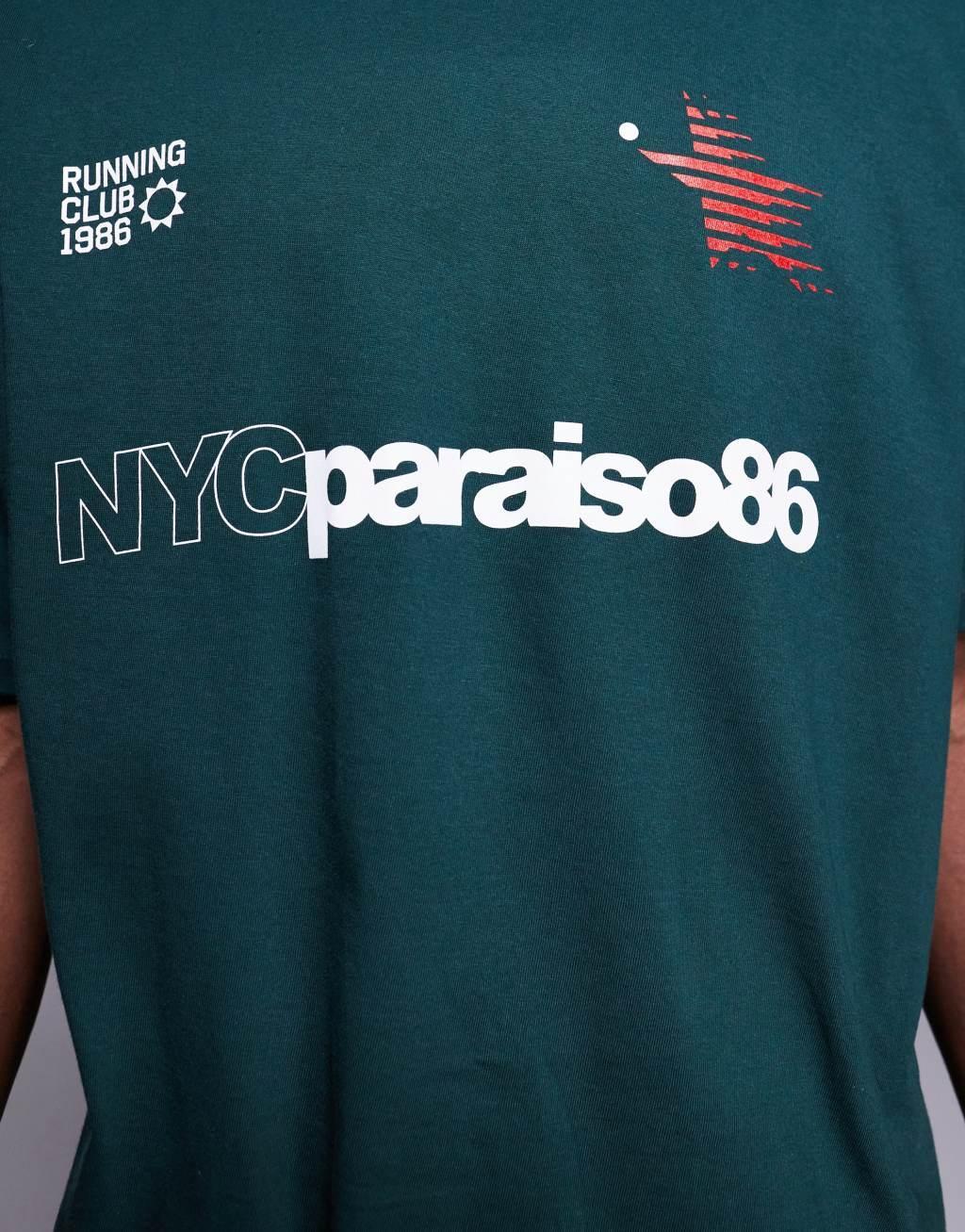 ASOS DESIGN boxy oversized t-shirt with sports graphic in dark green Product Image