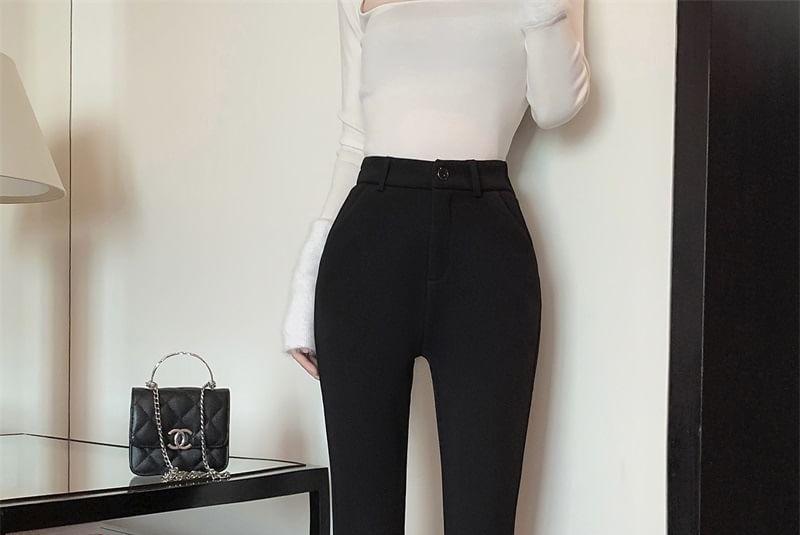 High Waist Furry Hem Bootcut Pants Product Image