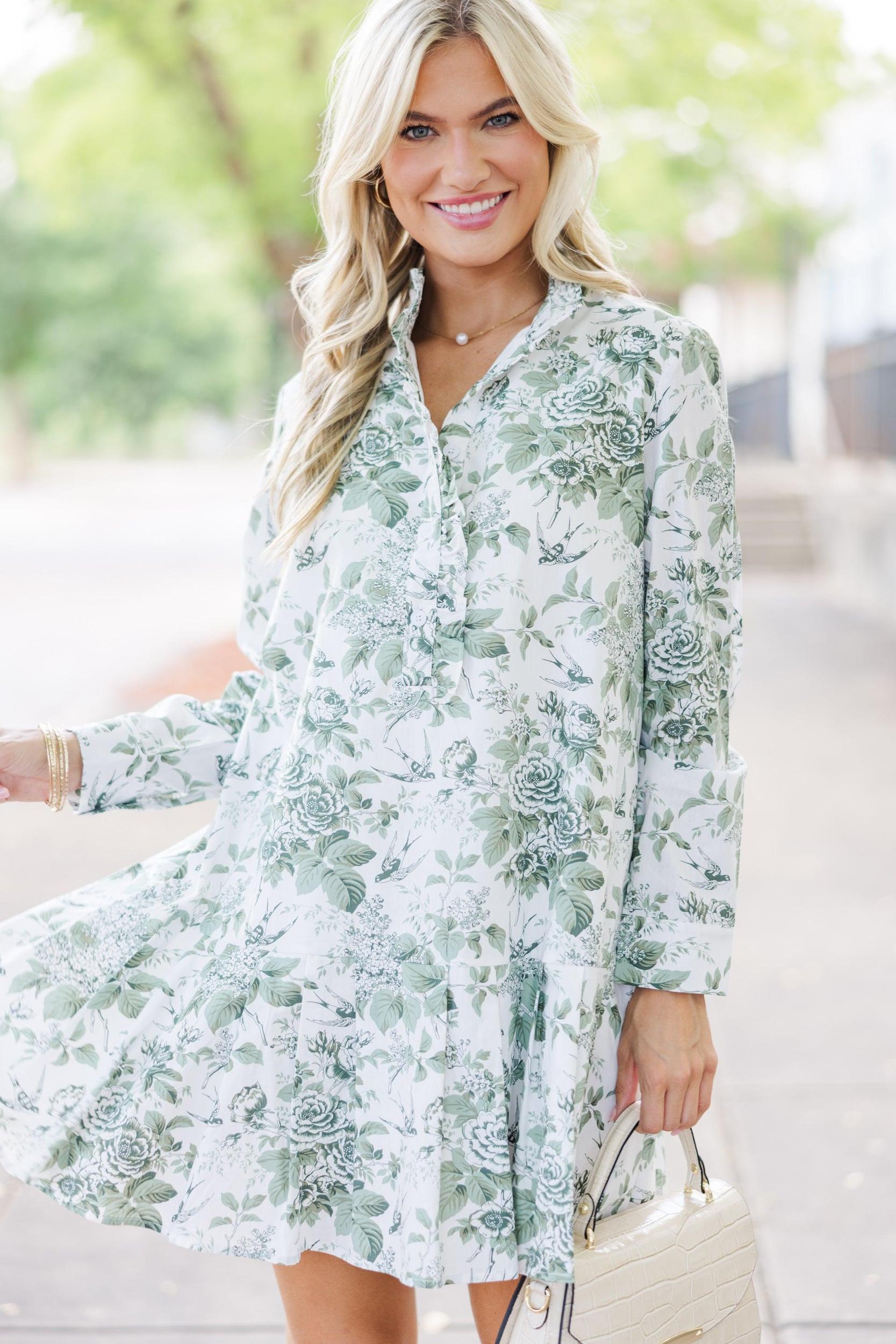 Looking For You Olive Green Toile Babydoll Dress Female Product Image