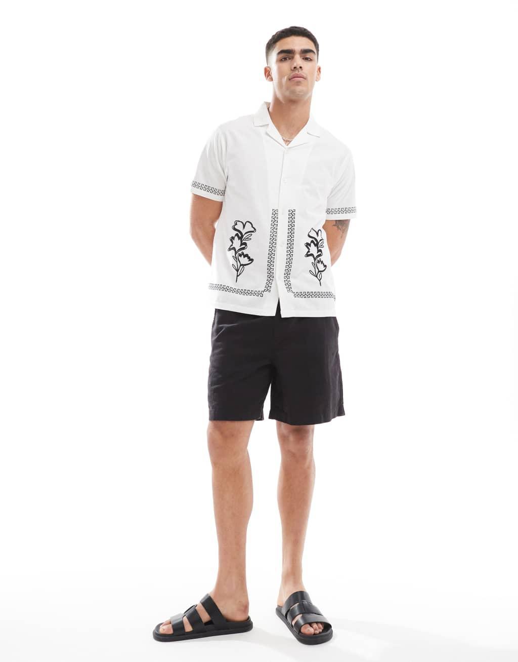 Aray embroidered resort beach shirt in white Product Image
