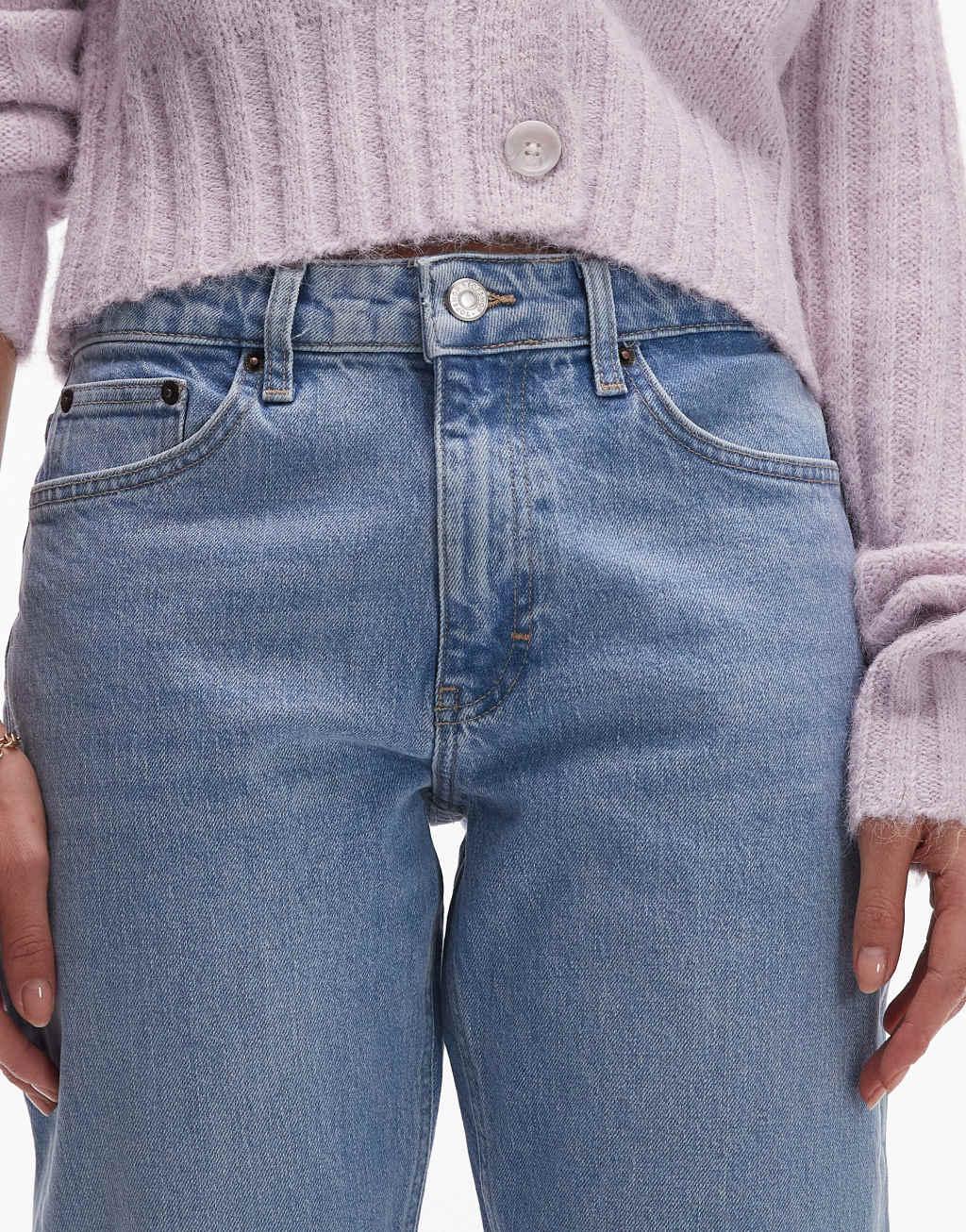 Topshop cropped mid rise straight jeans with raw hems in bleach Product Image