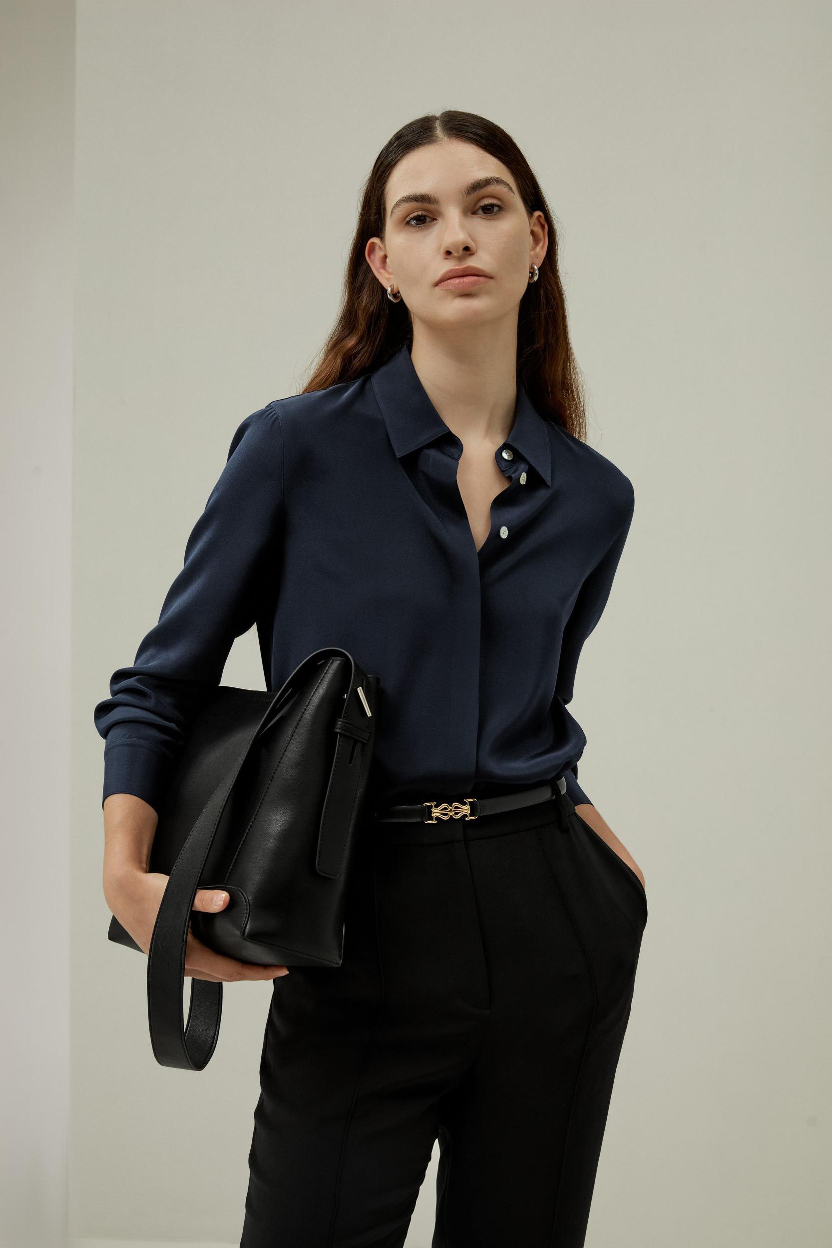 Graceful Button Up Silk Blouse Product Image