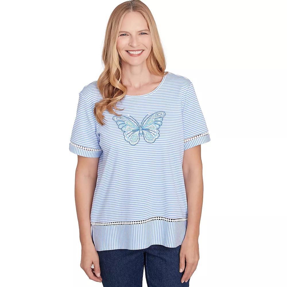 Petite Alfred Dunner Striped Butterfly Short Sleeve Tee, Women's, Size: XL Petite, Purple Product Image