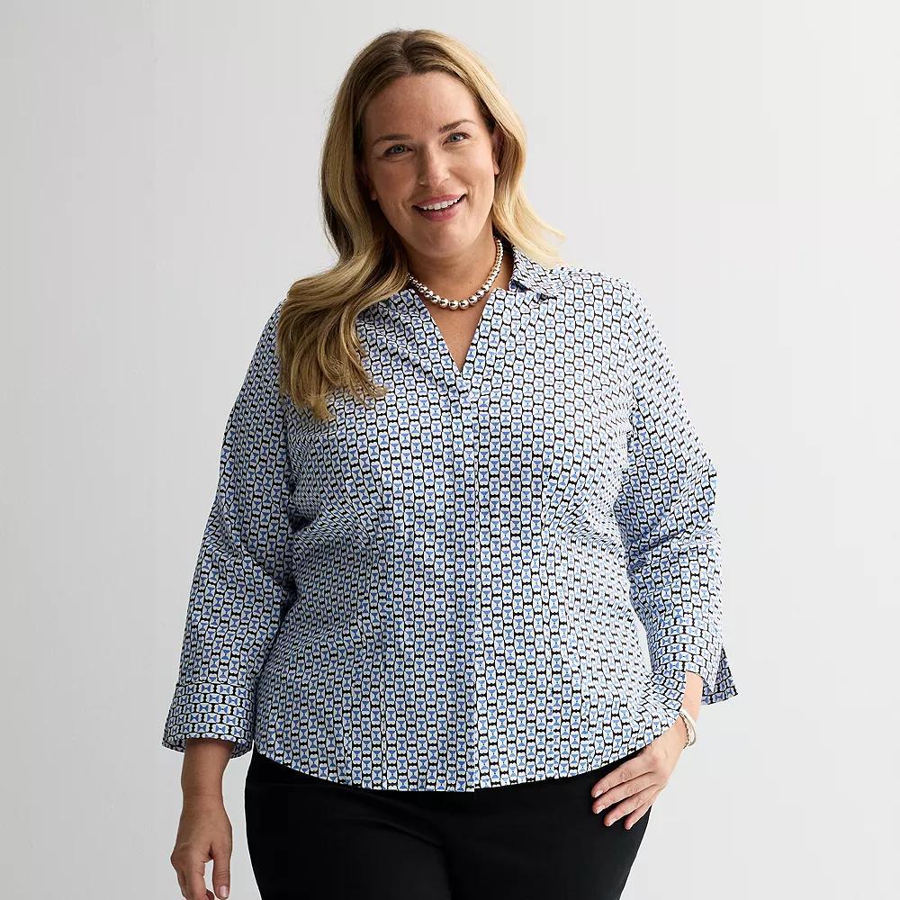 Plus Size Croft & Barrow® Tailored Button Front Shirt, Women's, Size: 1XL, Blue Square Hearts Product Image
