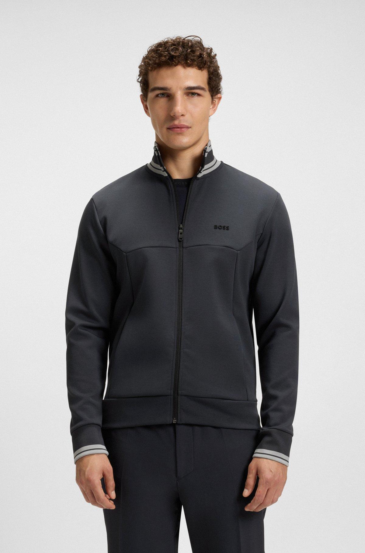 Zip-up sweatshirt with striped trims Product Image