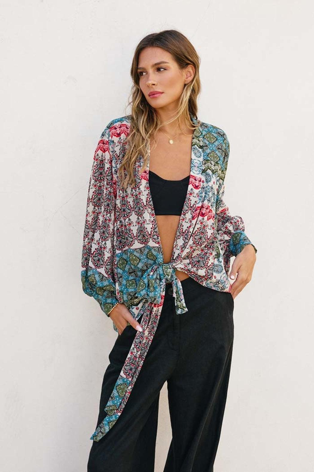 Sky Rider Tie Detail Kimono Product Image