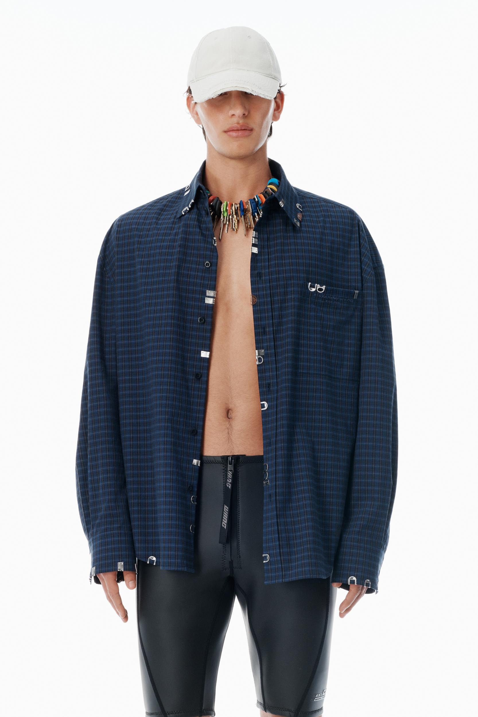 Navy Plaid Poplin Top Product Image