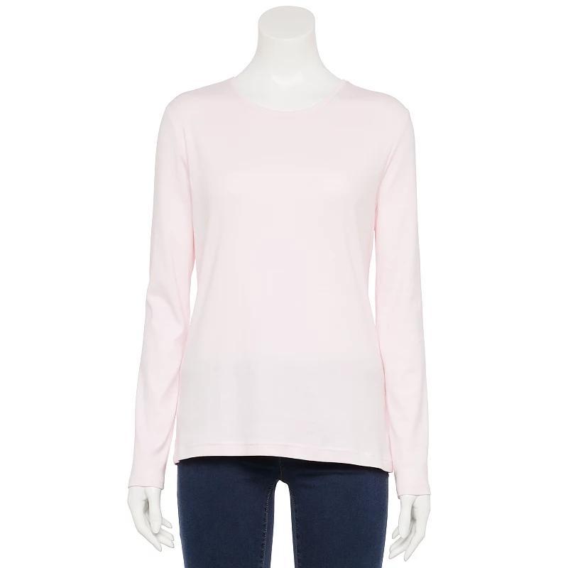 Petite Croft & Barrow® Crewneck Long-Sleeve Tee, Women's, Size: Small Petite, Pink Product Image