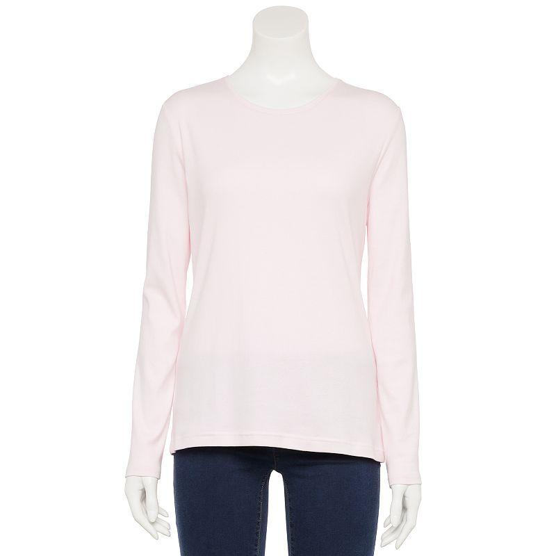 Petite Croft & Barrow® Crewneck Long-Sleeve Tee, Women's, Size: Small Petite, Pink Product Image