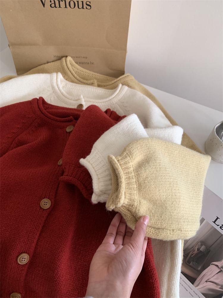 Round Neck Plain Button Cardigan Product Image