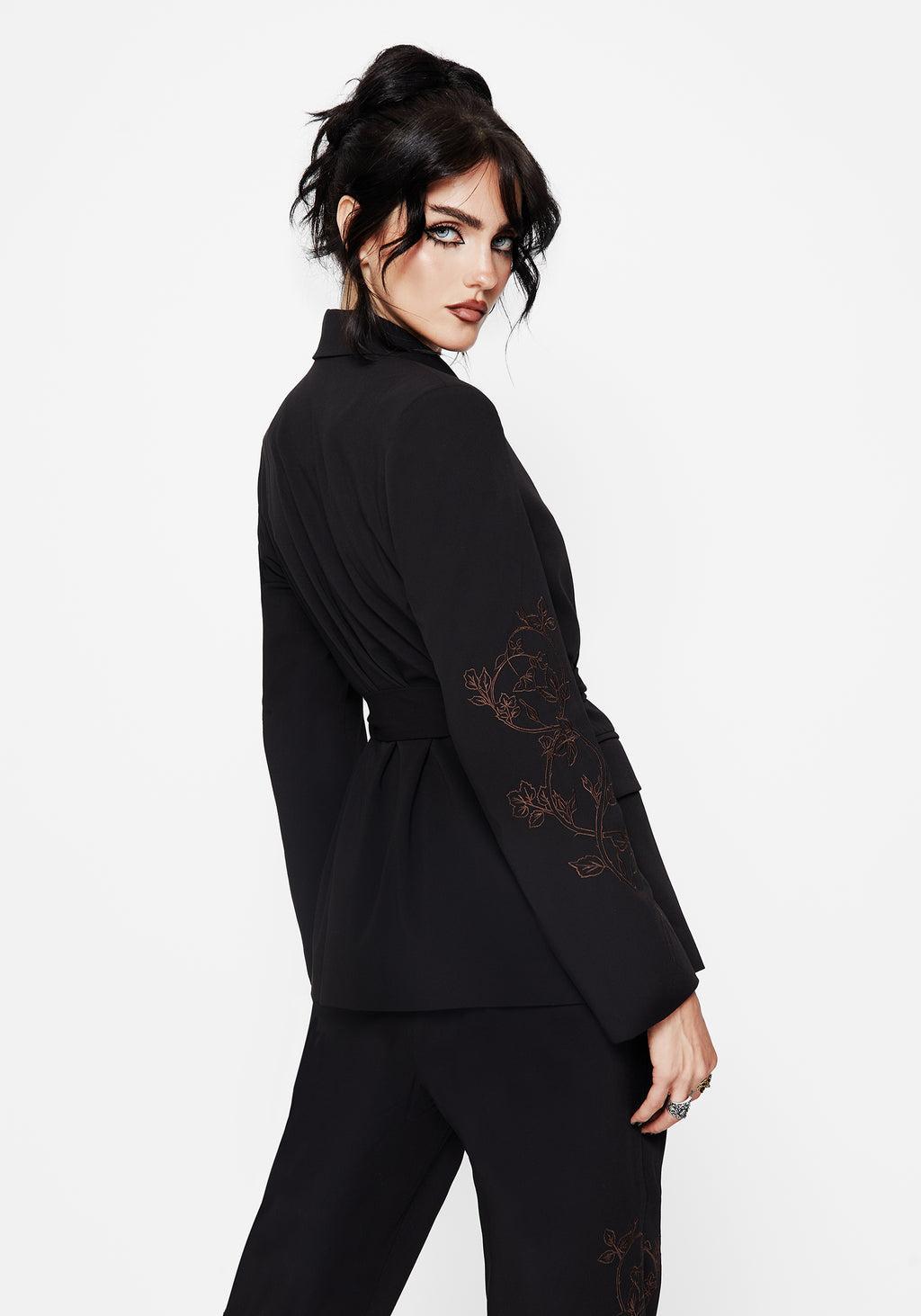 Renita Embroidered Belted Blazer Product Image