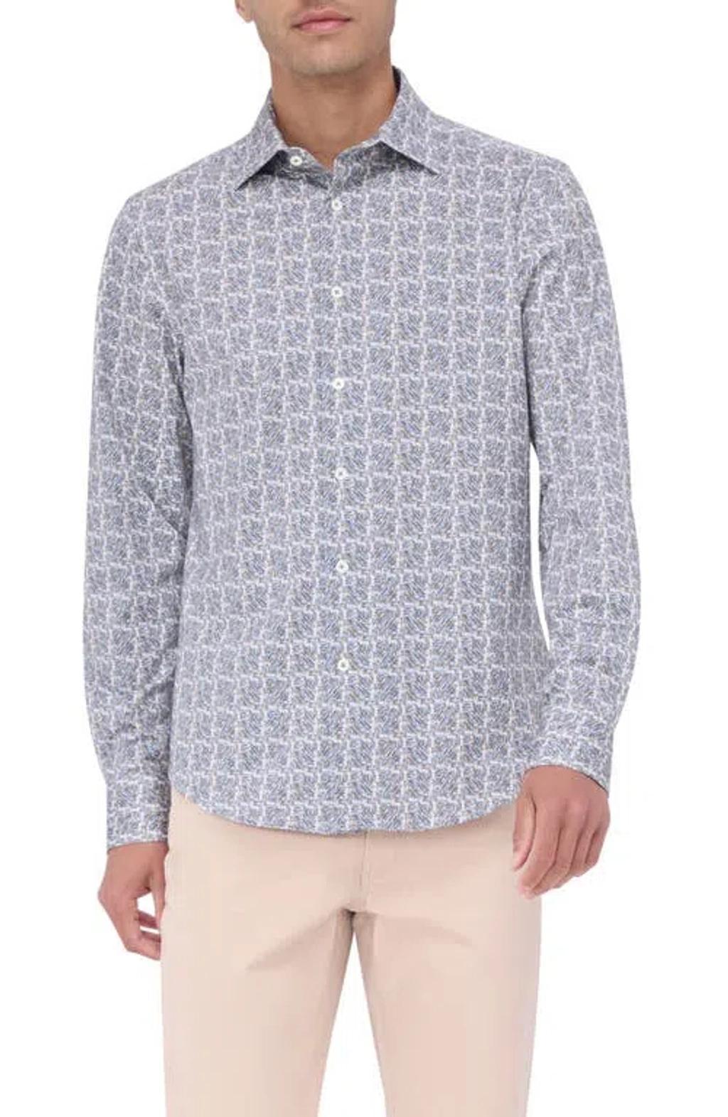 BUGATCHI James Ooohcotton® Abstract Print Button-up Shirt In White/caramel Product Image