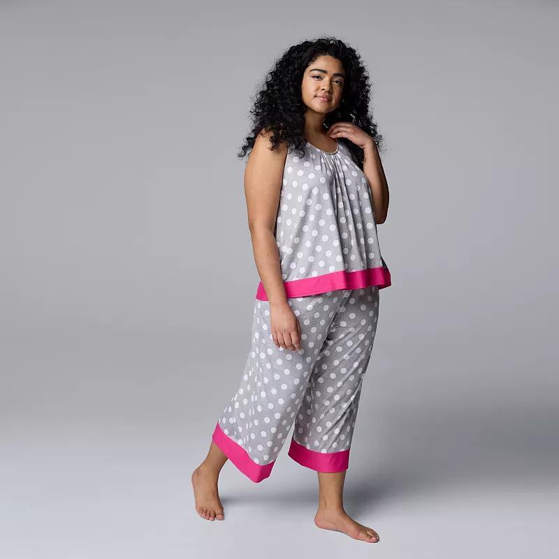 Plus Size Simply Vera Vera Wang 2-Piece Tank & Culotte Pants Sleep Set, Womens Grey Grey Dot Product Image