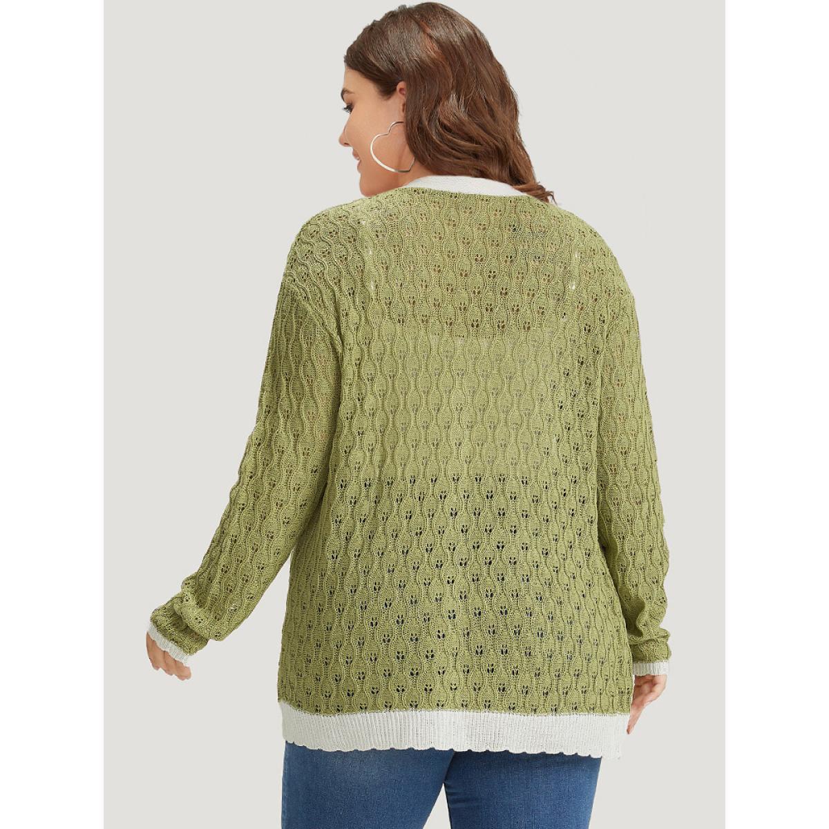 Plus Size Two Tone Patchwork Cut Out Button Down Cardigan Olive Women Casual Loose Long Sleeve Work Cardigans BloomChic 22-24/3X Product Image