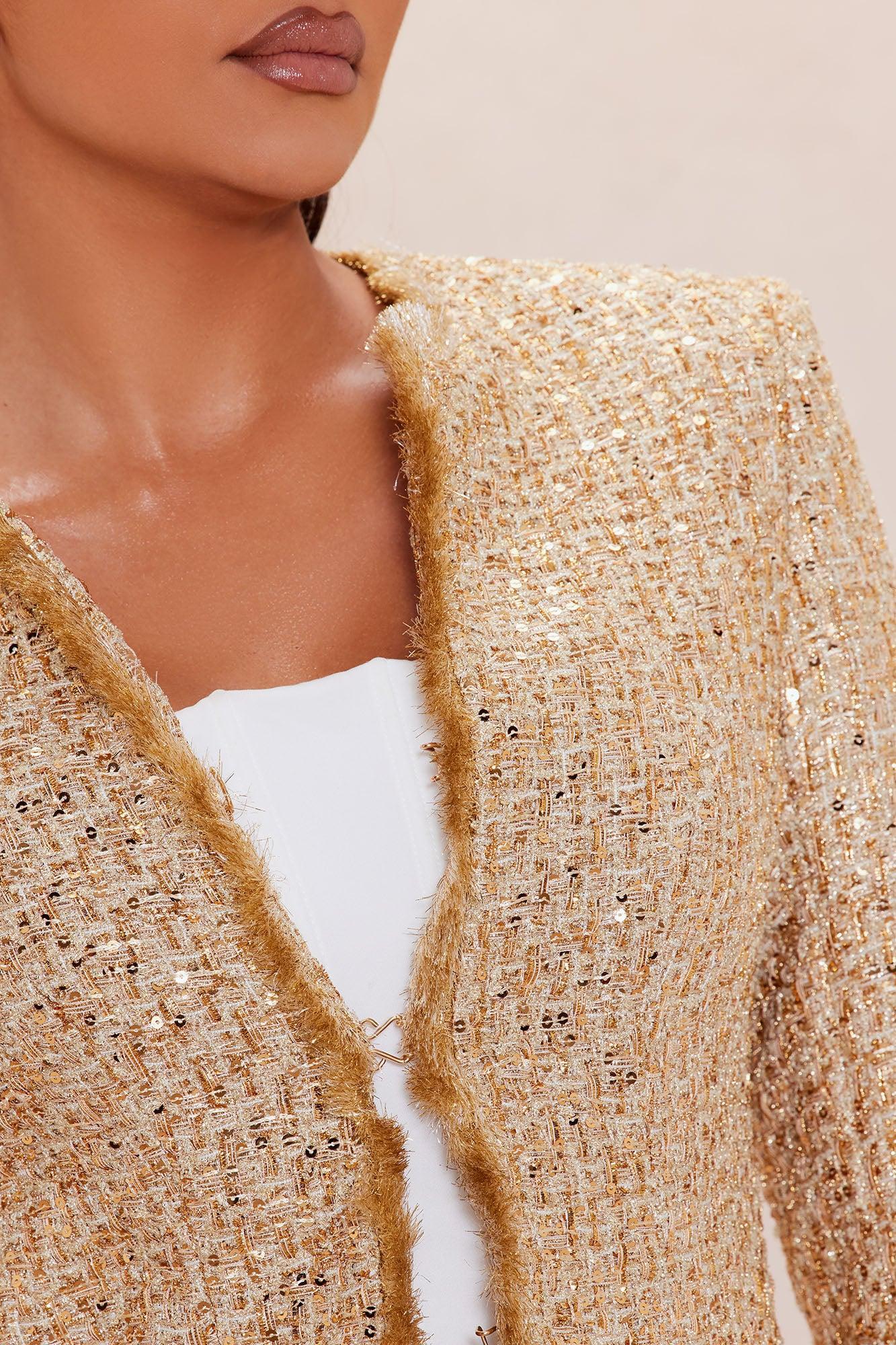 Angelica Fringe Tweed Jacket - Gold Product Image