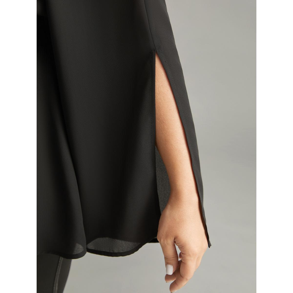 Plus Size Black Solid Chiffon Rhinestone Bell Sleeve Blouse Women Glamour Elbow-length sleeve V-neck Festival-Halloween Blouses BloomChic 14-16/1X Product Image