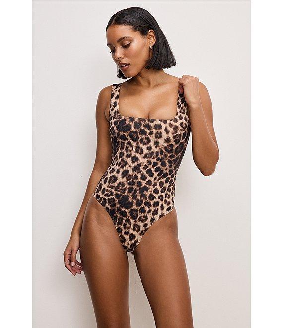 Good American Scuba Modern Tank Animal Print Square Neck Sleeveless Knit Bodysuit Product Image