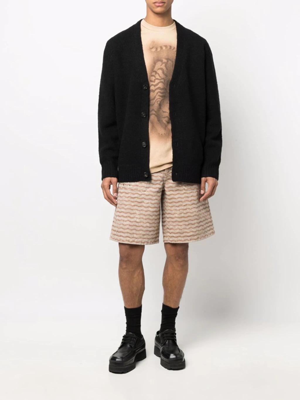 ACNE STUDIOS Wave-print Knee-length Shorts In Beige Camel Product Image