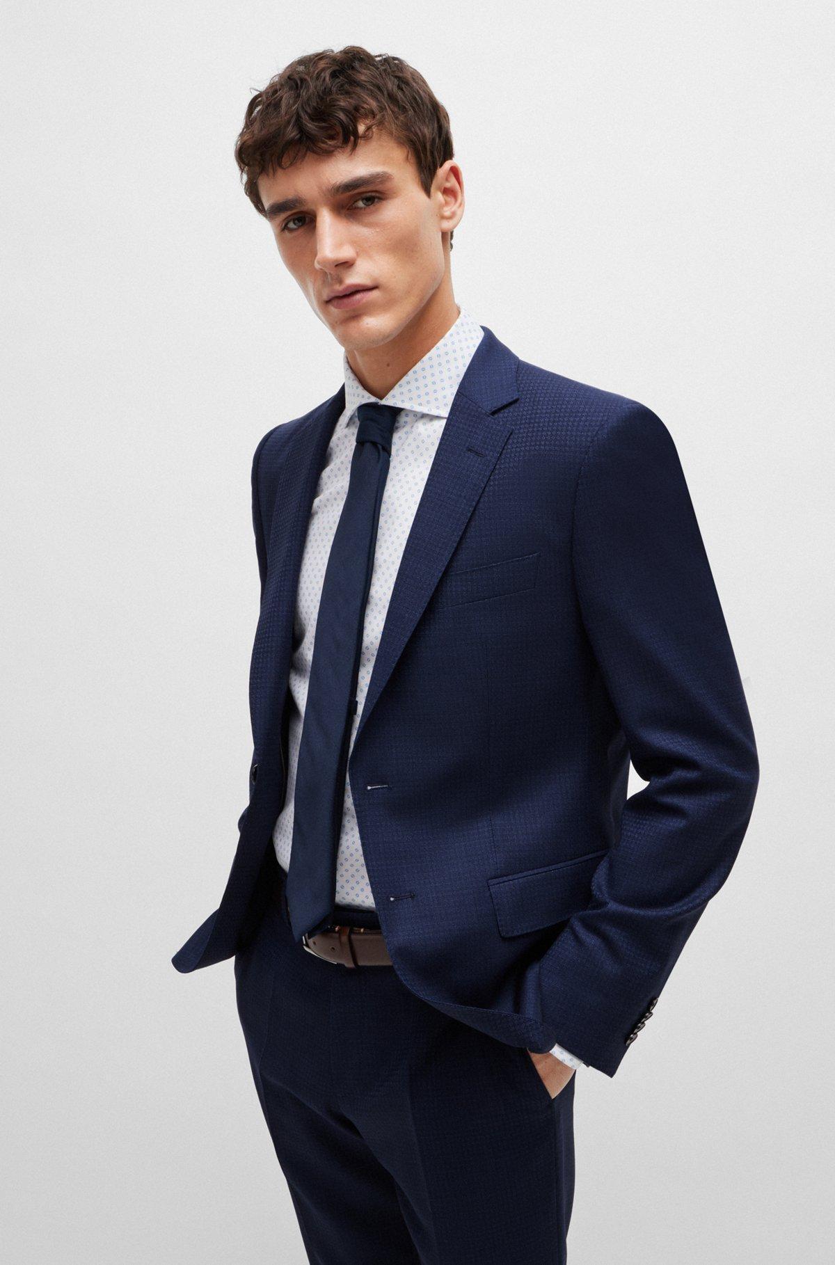 Slim-fit suit in patterned stretch wool Product Image