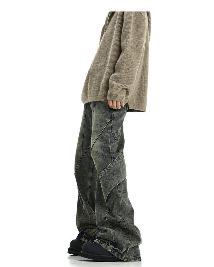 RT No. 10425 YELLOW BLUE RECONSTRUCTED BAGGY STRAIGHT JEANS Product Image