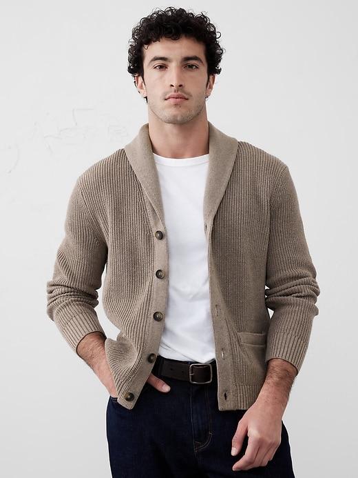 Textured Striped Shawl-Collar Cardigan Product Image
