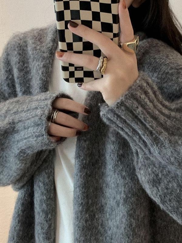 Solid Loose Knit Cardigan Product Image